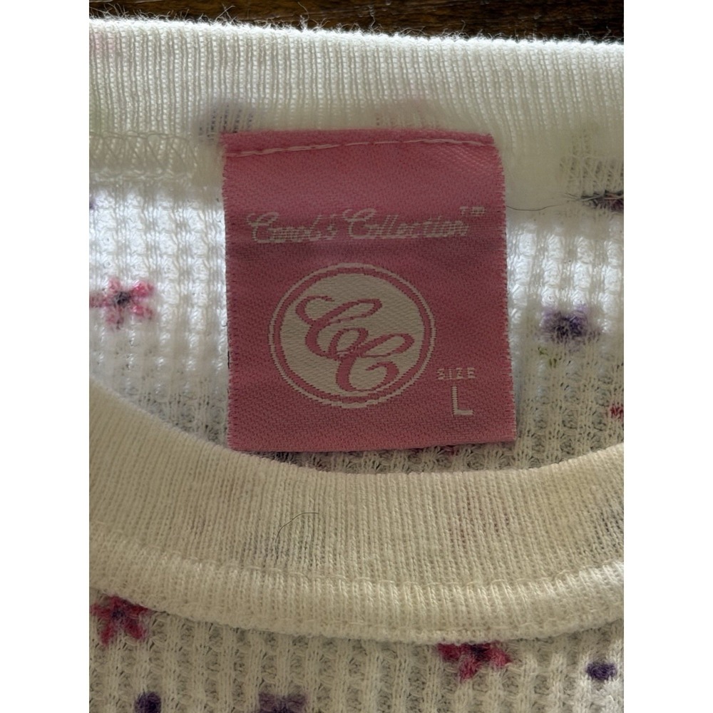 Carols Collection Vintage Floral Waffle Knit Thermal Top White Purple Large - Picture 4 of 5
